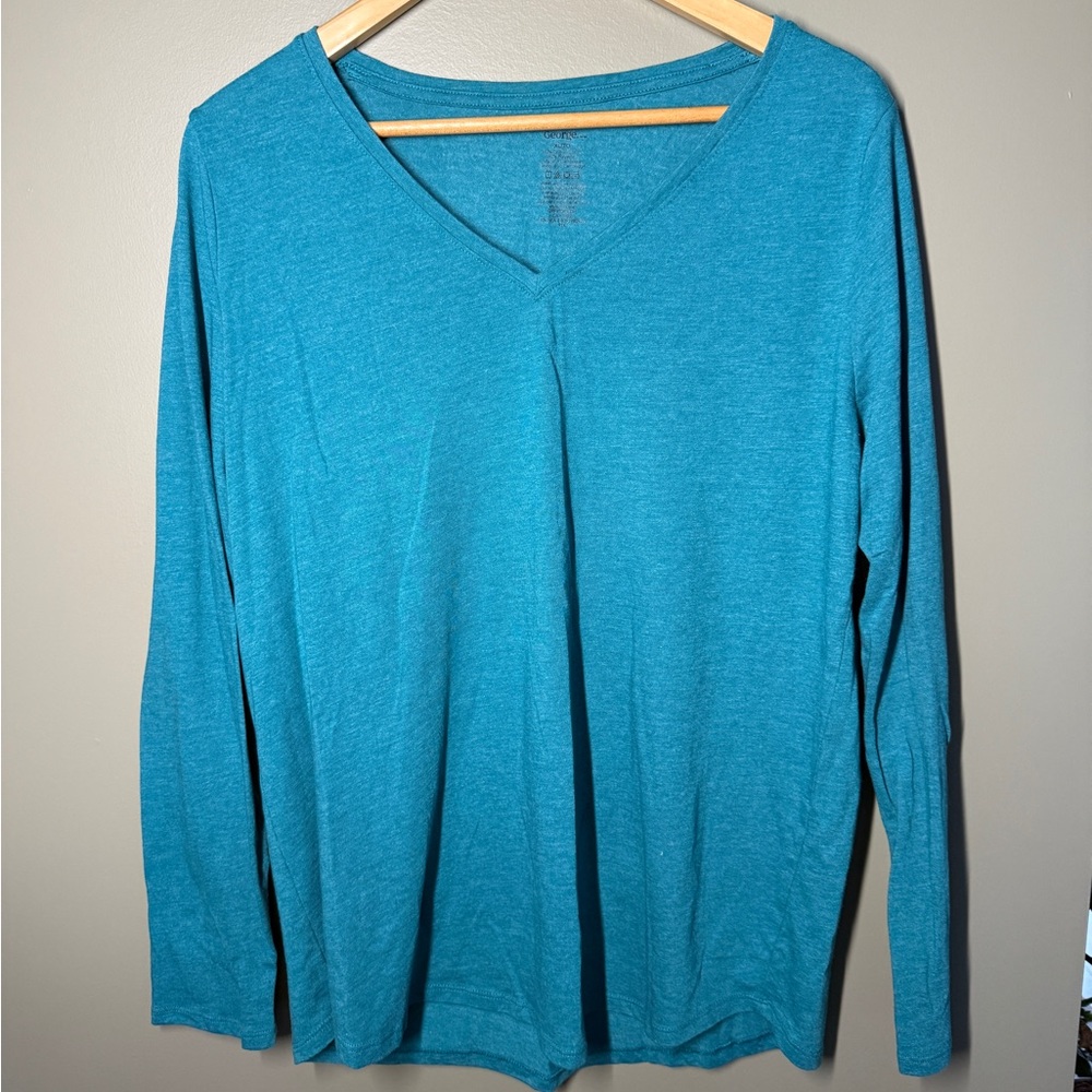George Turquoise Long Sleeve V-Neck Top Extra Large
